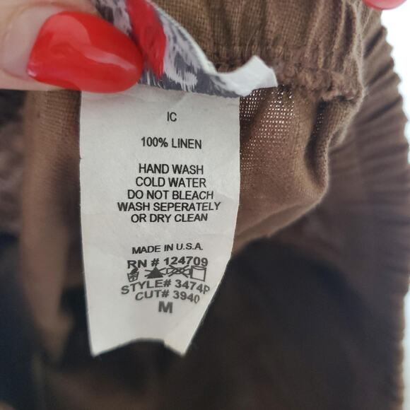 IC Collection Pants Womens Medium Linen Pull On Elastic Waist Made in USA 3474P - Picture 4 of 9